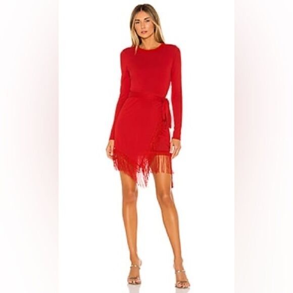 House of Harlow 1960 X REVOLVE Anisha Fringe Dress in Red L - Picture 1 of 8